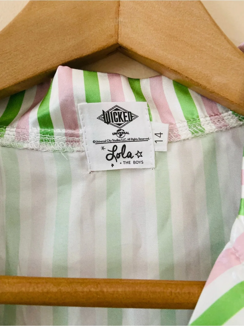 Lola + The Boys Wicked Universal Girl Pajama Set Green Pink Striped Feather Trim